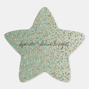 Emerald Grönt Guld Glam Glitter Leopard Skriv ut G Stjärnformat Klistermärke