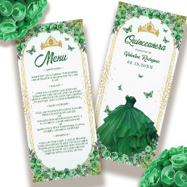 Emerald Grönt Guld Glitter Blommigt Quinceanera Meny