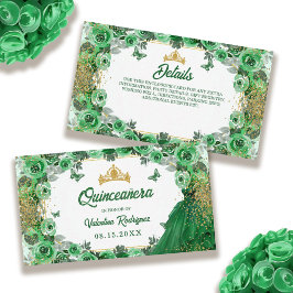 Emerald Grönt Guld Glitter Blommigt Quinceanera Tilläggskort