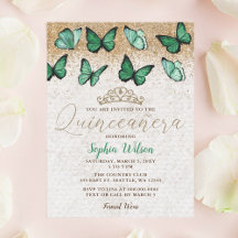 Emerald Grönt Guld Glitter Butterfly Quinceañera