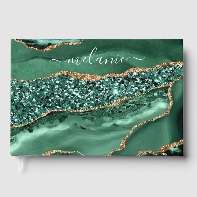 Emerald Grönt Guld Glitter Guest Bok (Framsida)