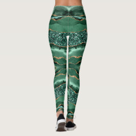 Emerald Grönt Guld Glitter Leggings