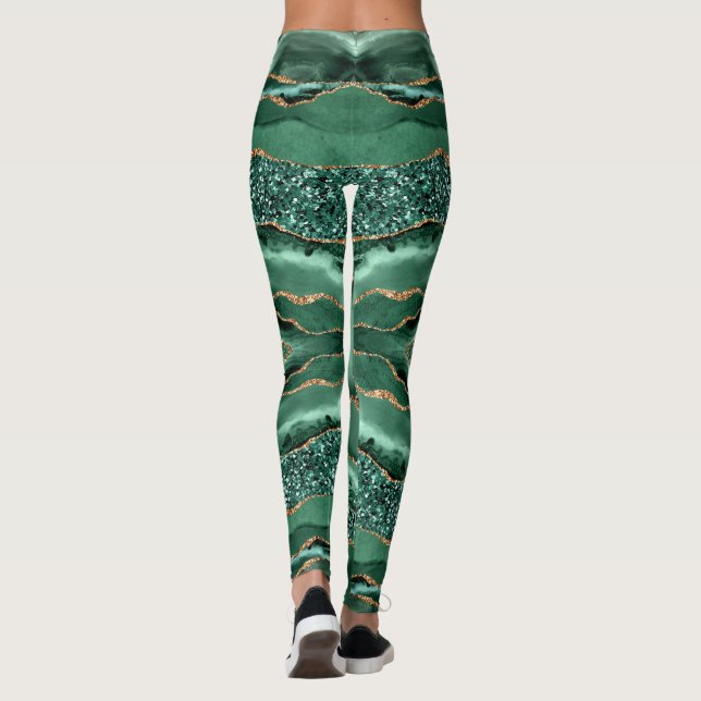 Emerald Grönt Guld Glitter Leggings (Baksida)