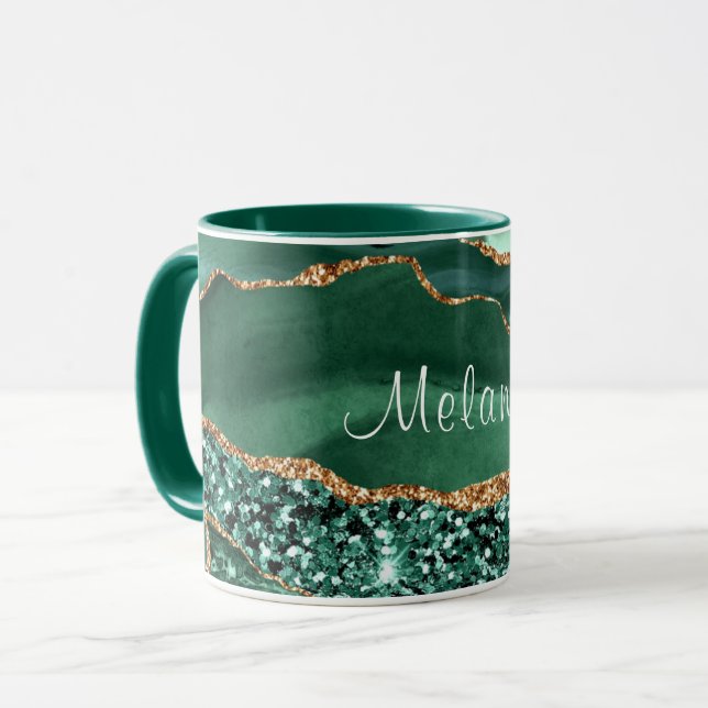 Emerald Grönt Guld Glitter Marble Custom Name Mugg (Framsida vänster)