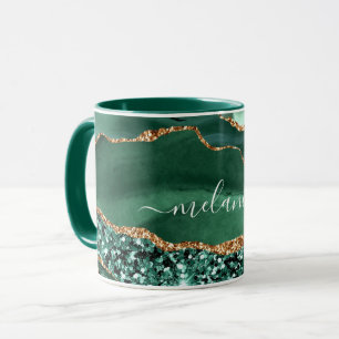 Emerald Grönt Guld Glitter Marble Custom Name Mugg