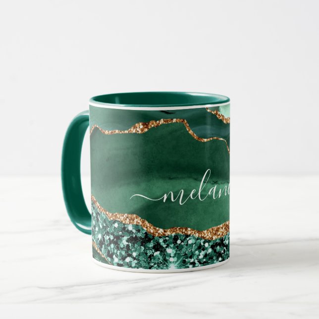 Emerald Grönt Guld Glitter Marble Custom Name Mugg (Framsida vänster)