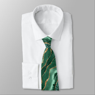 Emerald Grönt Guld Glitter Sparkly Marble Neck Tie Slips