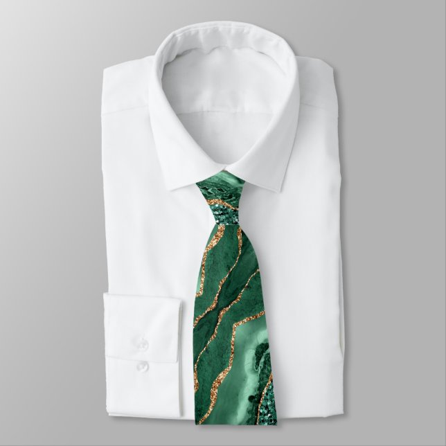Emerald Grönt Guld Glitter Sparkly Marble Neck Tie Slips (Bunden)