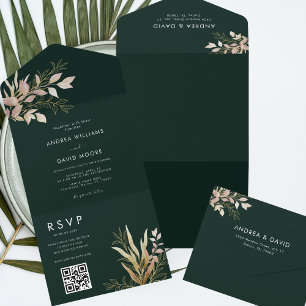 Emerald Grönt & Guld Greenery QR Code OSA Bröllop
