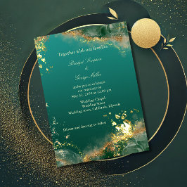 Emerald grönt guld jewel tones bröllop inbjudningar