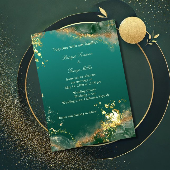 Emerald grönt guld jewel tones bröllop inbjudningar (Skapare uppladdad)