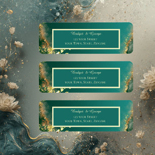 Emerald grönt guld jewel tones bröllop returadress etikett