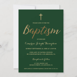 Emerald Grönt Guld Kor Anpassningsbar Boy Baptism Inbjudningar