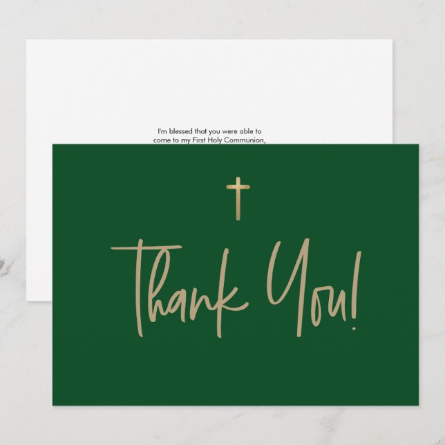 Emerald Grönt Guld Kor Boy namn First communion Tack Kort (Fram/baksida)
