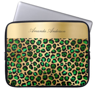 Emerald grönt guld leopard Black mönster namn Laptop Fodral