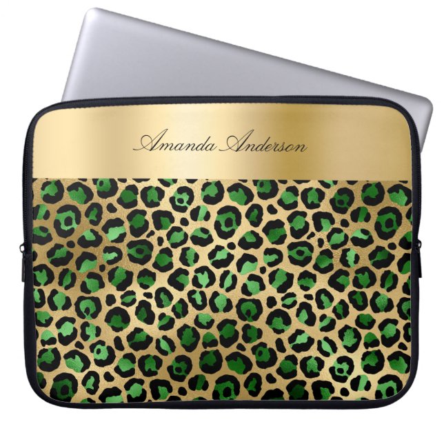 Emerald grönt guld leopard Black mönster namn Laptop Fodral (Framsidan)
