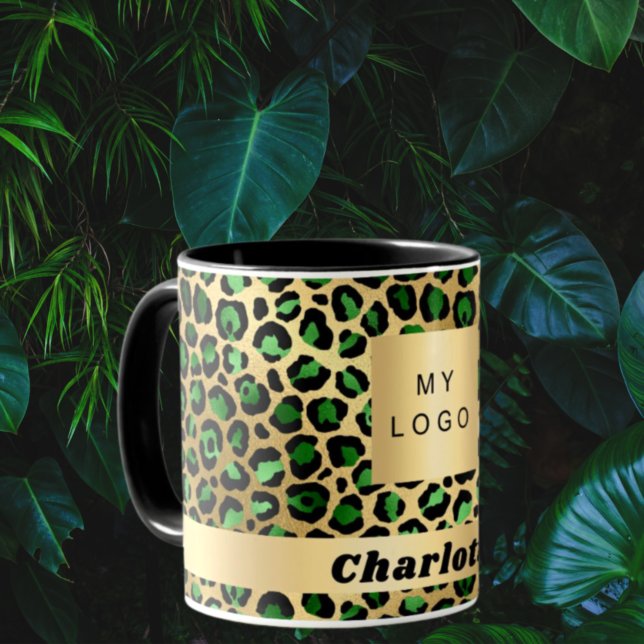 Emerald grönt guld leopard cheetah business logoty mugg (Skapare uppladdad)