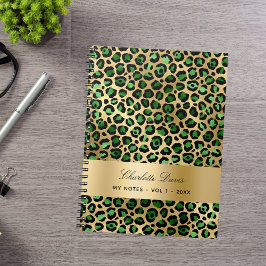 Emerald grönt guld leopard cheetah mönster anteckningsbok