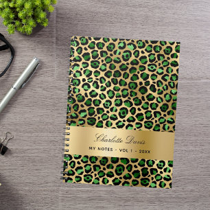 Emerald grönt guld leopard cheetah mönster anteckningsbok