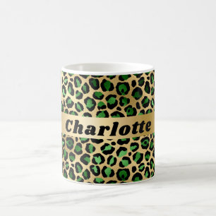 Emerald grönt guld leopard cheetah mönster namn kaffemugg