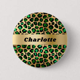 Emerald grönt guld leopard cheetah mönster namn knapp