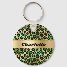 Emerald grönt guld leopard cheetah mönster namn nyckelring