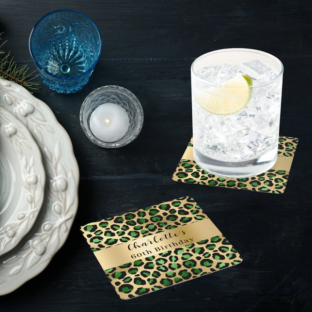 Emerald grönt guld leopard födelsedag underlägg papper kvadrat (Skapare uppladdad)
