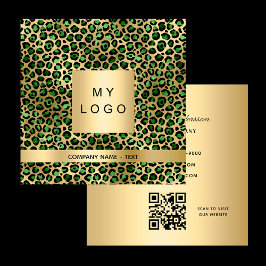 Emerald grönt guld leopard logotyp QR kod Fyrkantigt Visitkort