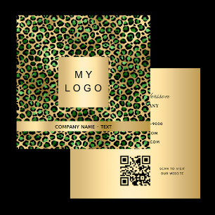 Emerald grönt guld leopard logotyp QR kod Fyrkantigt Visitkort