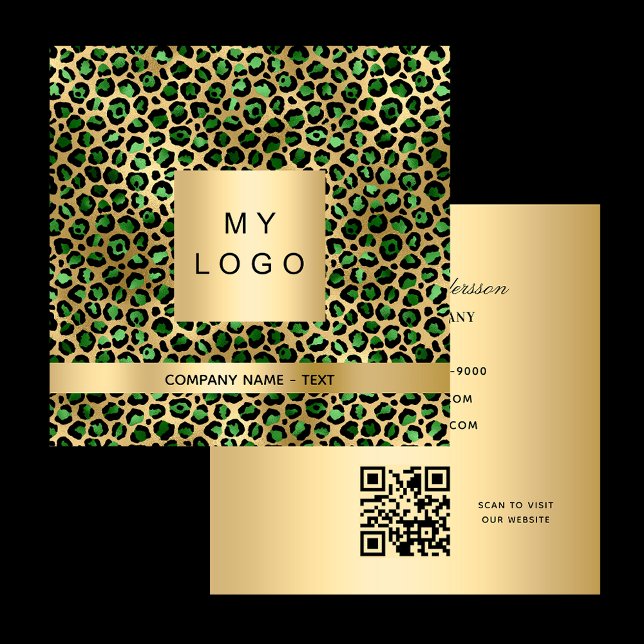 Emerald grönt guld leopard logotyp QR kod Fyrkantigt Visitkort (Skapare uppladdad)