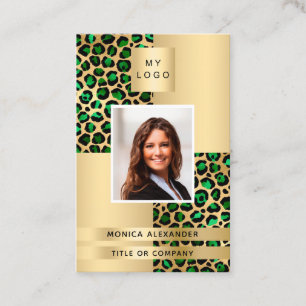 Emerald grönt guld leopard, logotyp QR-kod Visitkort