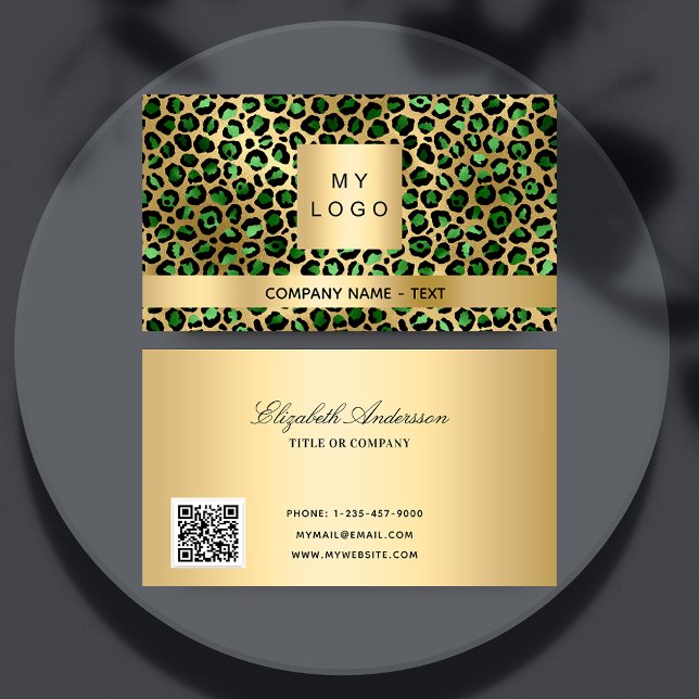Emerald grönt guld leopard logotyp QR kod Visitkort (Skapare uppladdad)