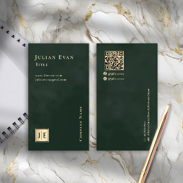 Emerald Grönt & Guld Luxe Monogram Lodrät Visitkort