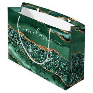 Emerald Grönt Guld Marble Custom Name Gift Bag