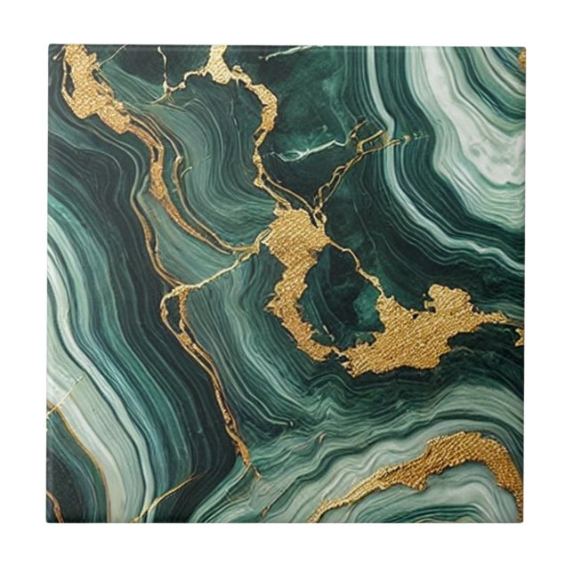 Emerald Grönt & Guld Marble look Glam Kakelplatta (Framsidan)