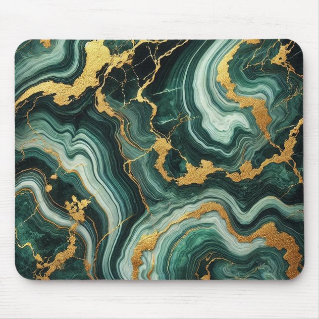 Emerald Grönt & Guld Marble look Glam Musmatta (Framsidan)