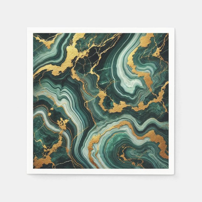 Emerald Grönt & Guld Marble Se Glam Bröllop Pappersservett (Framsidan)