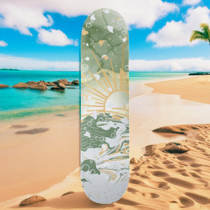 Emerald Grönt & Guld Marble Sea Vinkarare Mini Skateboard Bräda 18,5 Cm