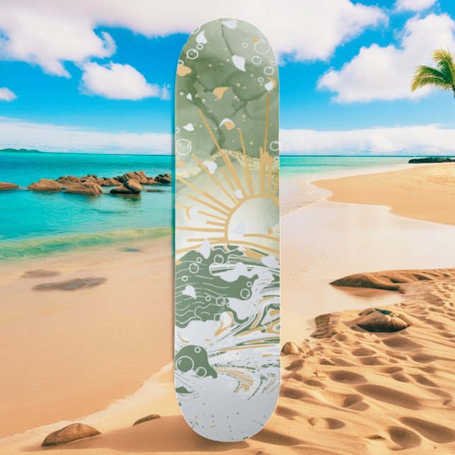 Emerald Grönt & Guld Marble Sea Vinkarare Mini Skateboard Bräda 18,5 Cm (Skapare uppladdad)