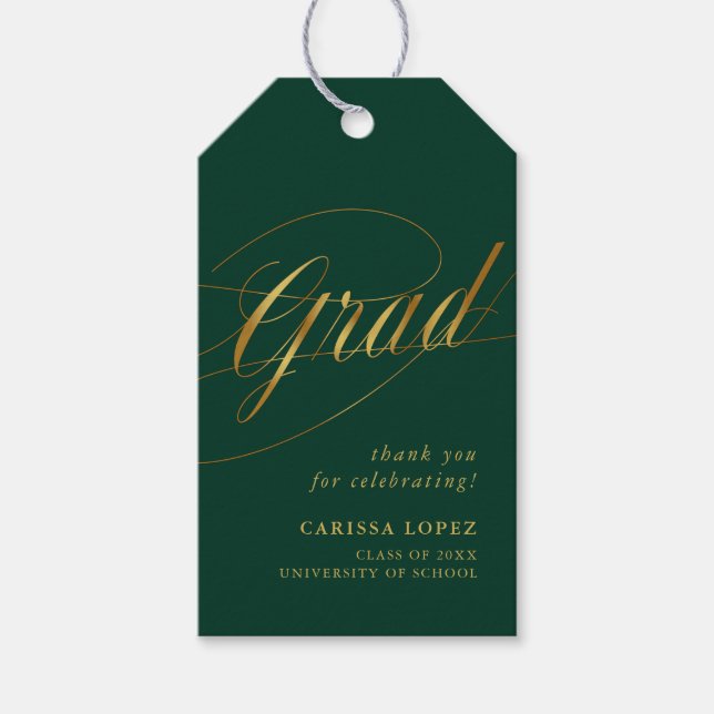 Emerald Grönt & Guld minimalistisk Grad Calligraph Presentetikett (Framsidan)