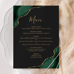 Emerald Grönt Guld Mörk Bröllop Menu Meny