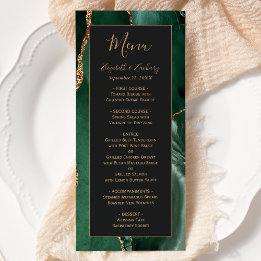 Emerald Grönt Guld Mörk Bröllop Menu Meny