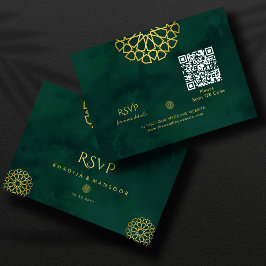 Emerald Grönt Guld Ornate QR-kod Bröllop OSA Tilläggskort
