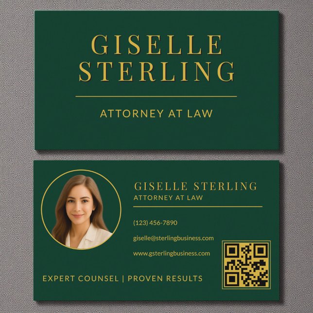 Emerald Grönt Guld Photo Attorney vid Law QR Code Visitkort (Skapare uppladdad)