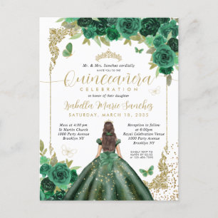 Emerald Grönt Guld Princess Blommigt Quinceañera Vykort