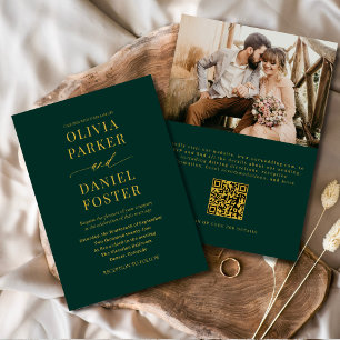 Emerald Grönt Guld QR Code Classic Photo Bröllop Inbjudningar