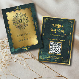 Emerald Grönt Guld QR Code OSA Bröllop webbplats Tilläggskort