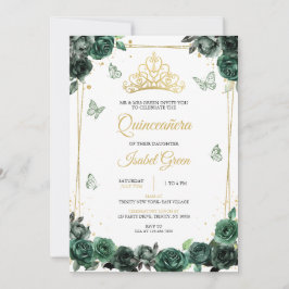 Emerald Grönt Guld Quinceañera Inbjudningar