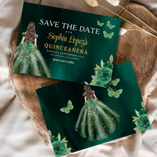 Emerald Grönt Guld Quinceanera Spara Datumet