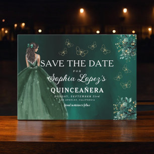 Emerald Grönt Guld Quinceanera Spara Datumet